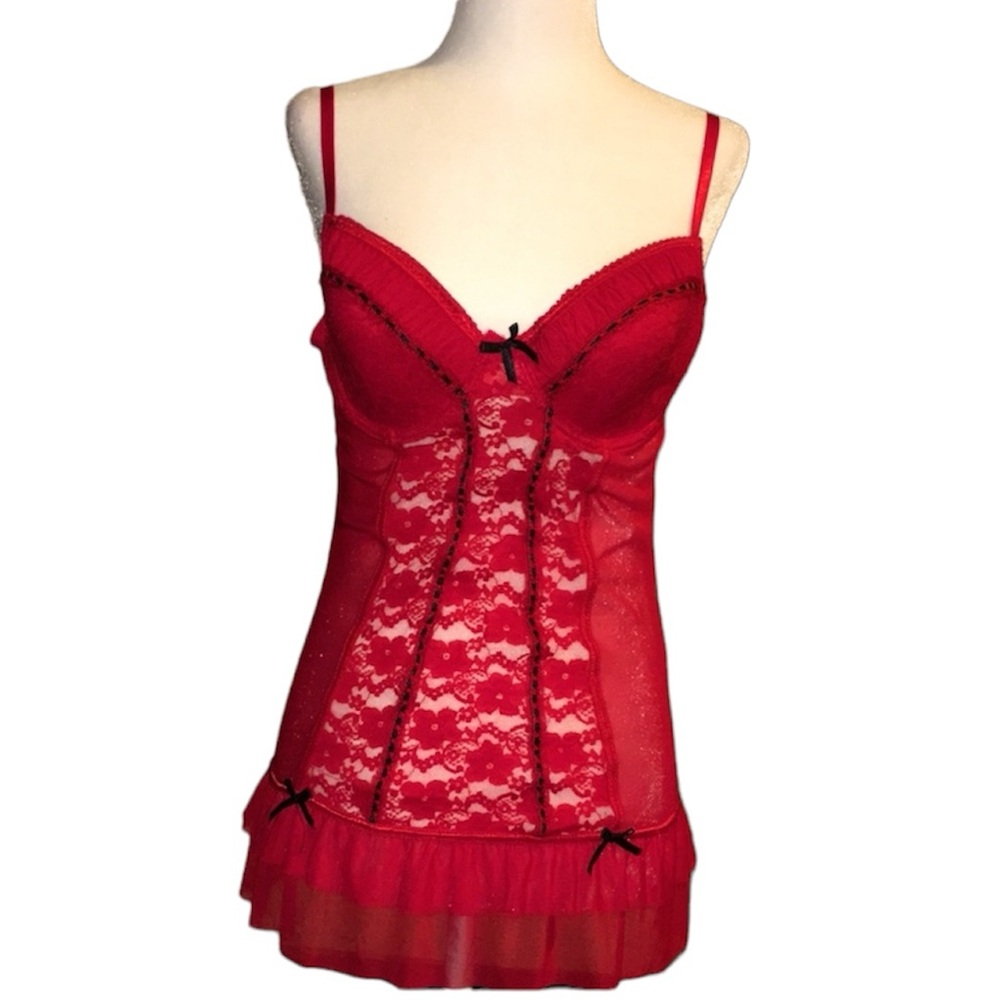Body Jewels | Women's Lace Lingerie Top | Red | L